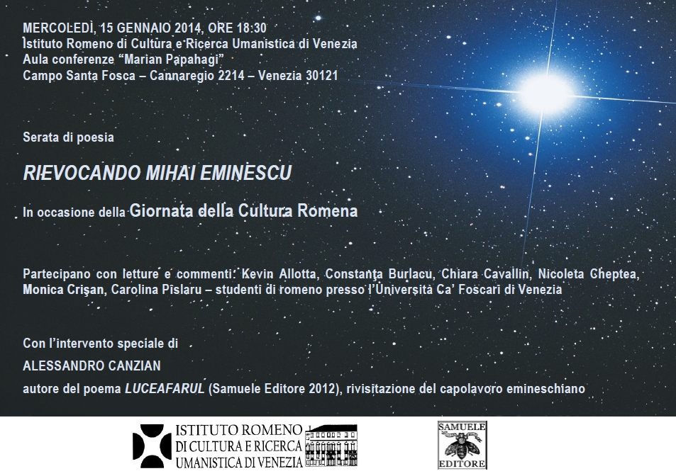 Scopri di più sull'articolo Rievocando Mihai Eminescu – 15 gennaio, Venezia