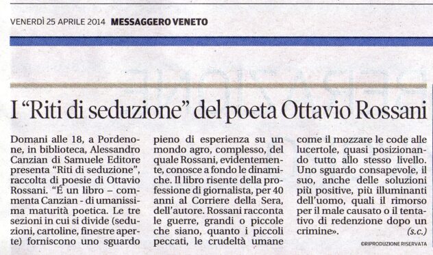 Scopri di più sull'articolo Rassegna stampa incontro con Ottavio Rossani a Pordenone