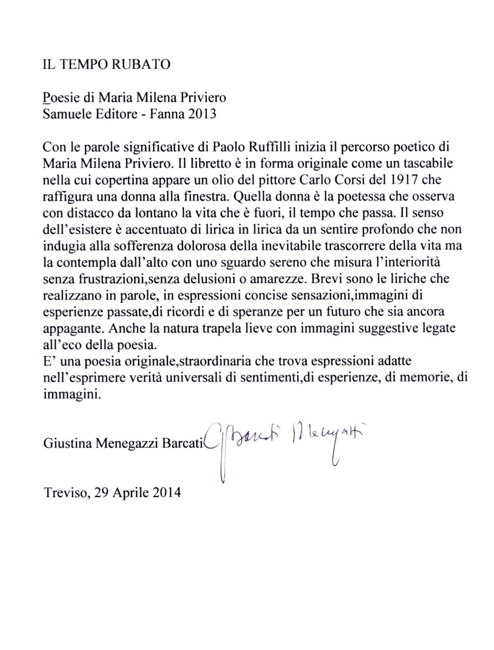 Scopri di più sull'articolo Su “Il tempo rubato” di Maria Milena Priviero