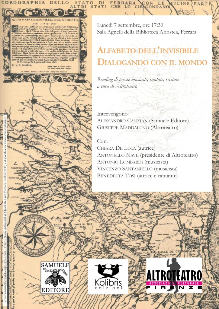 Scopri di più sull'articolo Alfabeto dell’invisibile, dialogando con il mondo – 7 settembre, Ferrara