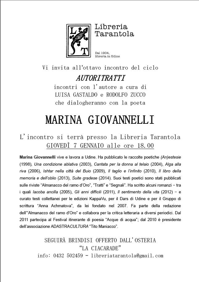 Al momento stai visualizzando Marina Giovannelli a “Autoritratti” – Udine 7 gennaio