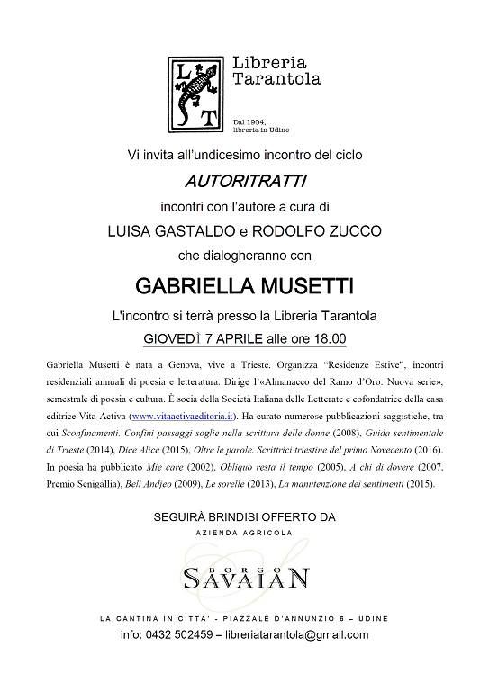 Al momento stai visualizzando Autoritratti: Gabriella Musetti – Udine, 7 aprile