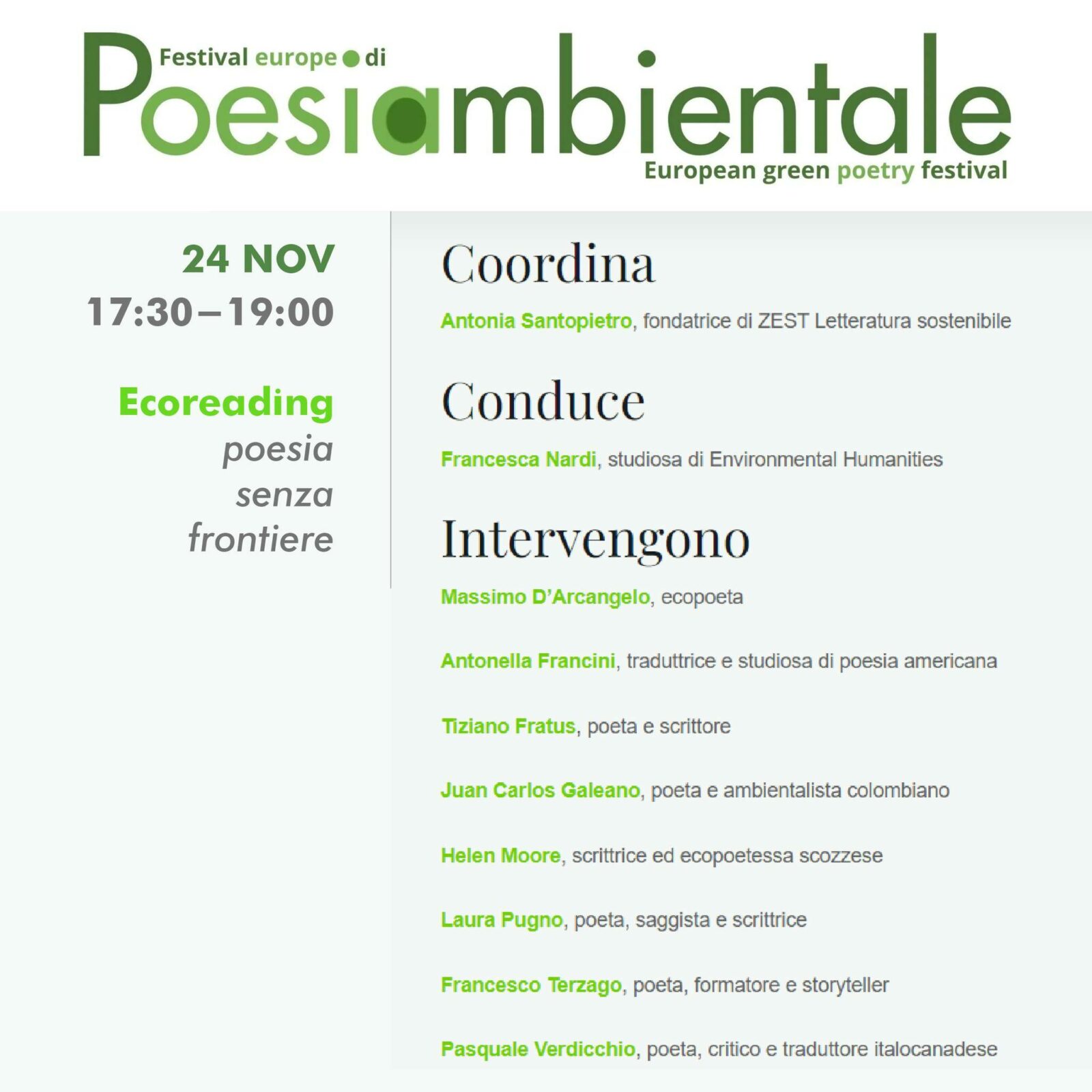 Al momento stai visualizzando Ciberneti a Ecoreading, poesia senza frontiere – 24 novembre