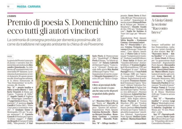 Scopri di più sull'articolo Rosa Salvia Terzo Premio San Domenichino 2018