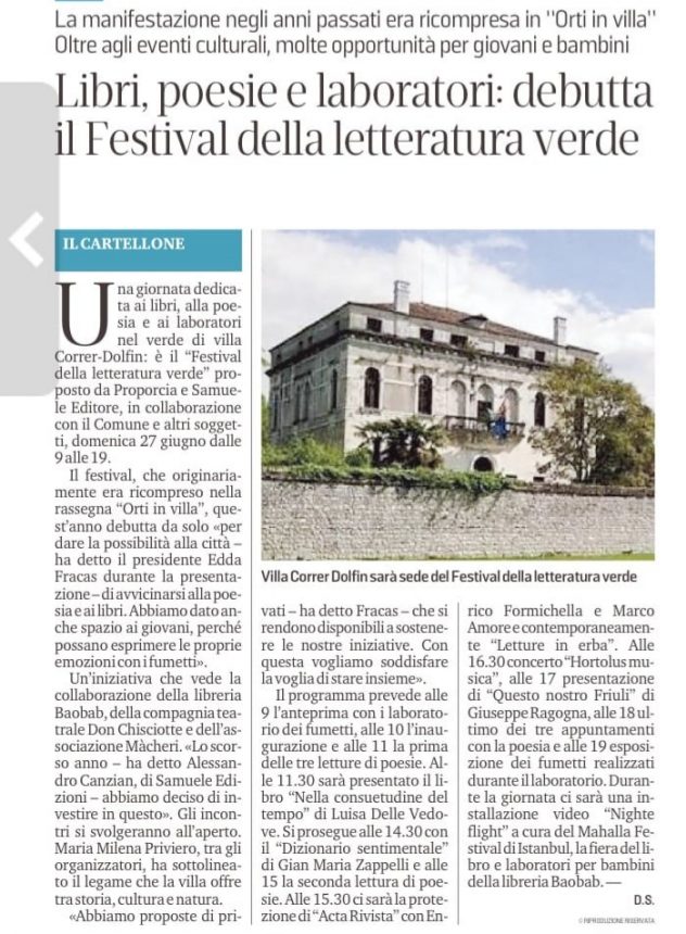 Scopri di più sull'articolo Il Festival della Letteratura Verde 2021 ne Il Messaggero Veneto