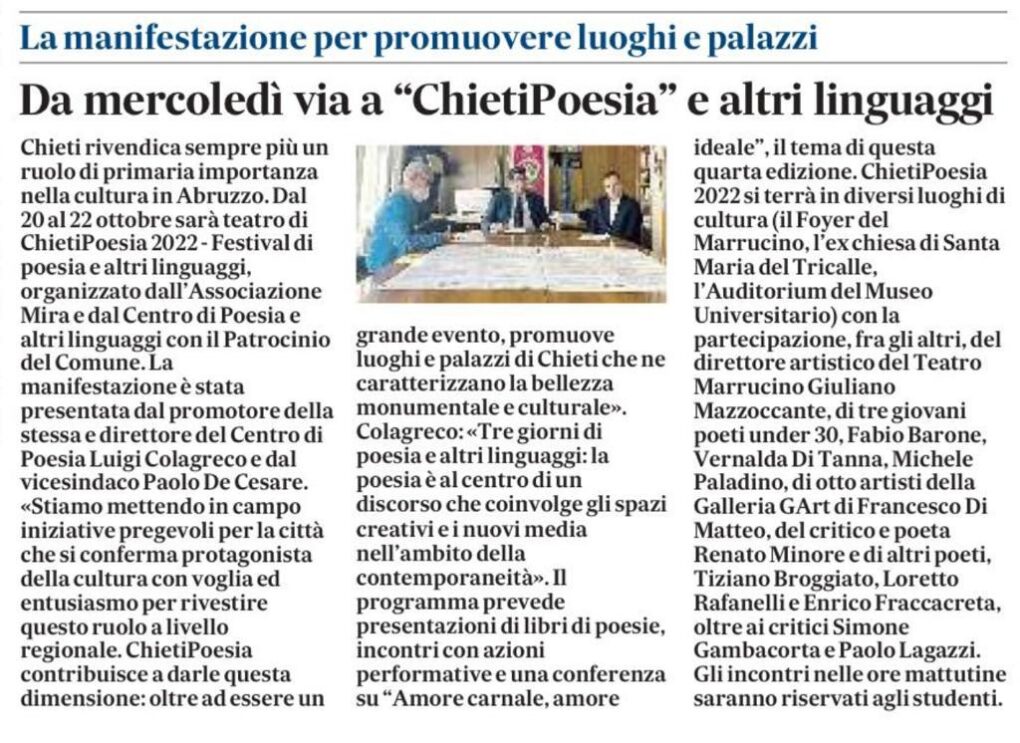 Scopri di più sull'articolo da Il Messaggero – Chieti del 18 ottobre