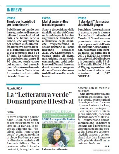 Scopri di più sull'articolo Il Festival della Letteratura Verde 2023 sul Messaggero Veneto del 17 giugno