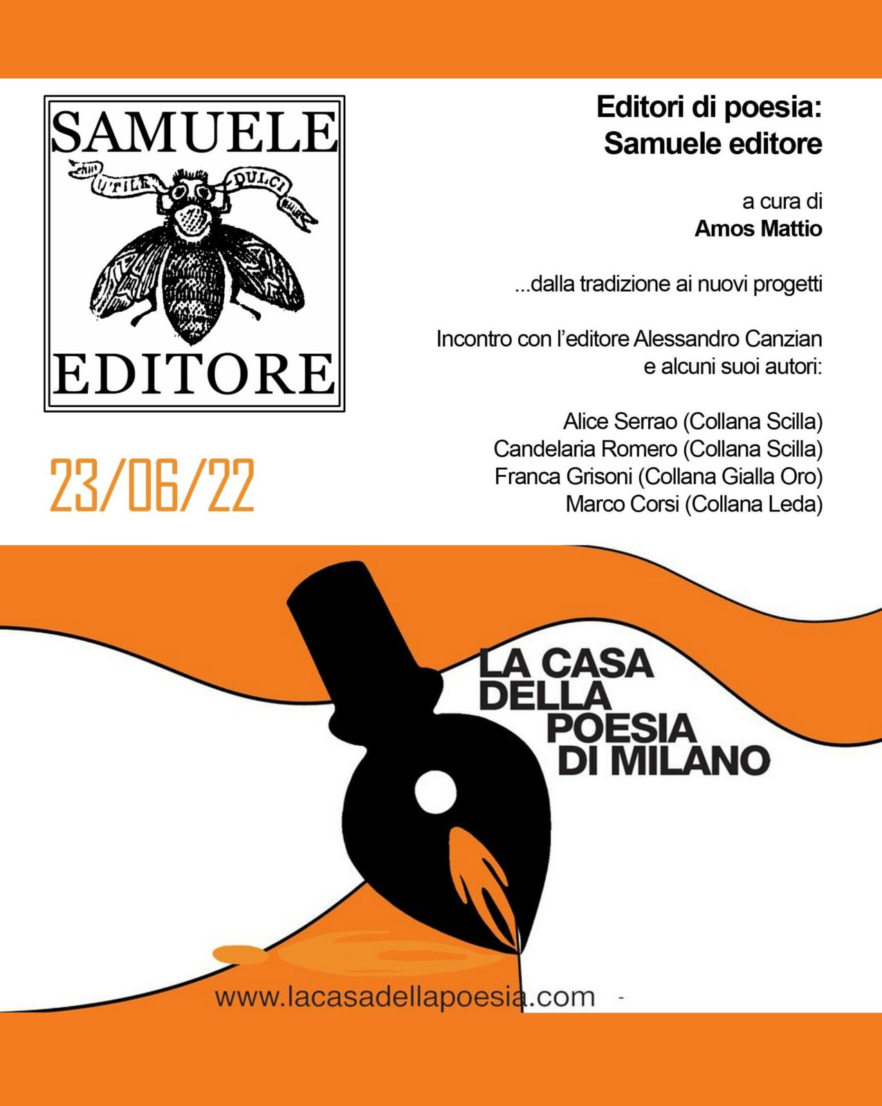Al momento stai visualizzando Samuele Editore alla Casa della Poesia di Milano – 23 giugno