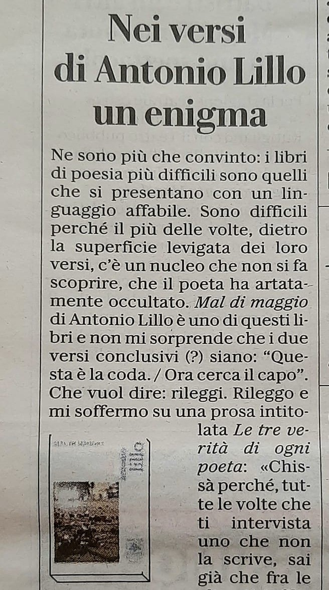 Scopri di più sull'articolo Mal di maggio su La Repubblica di Bari del 18 settembre