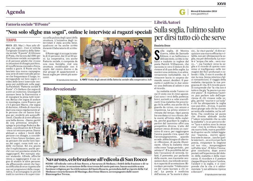 Scopri di più sull'articolo Sulla soglia su Il Gazzettino del 6 settembre