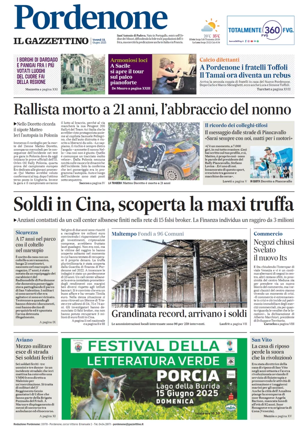 Scopri di più sull'articolo dal Gazzettino del 13 giugno