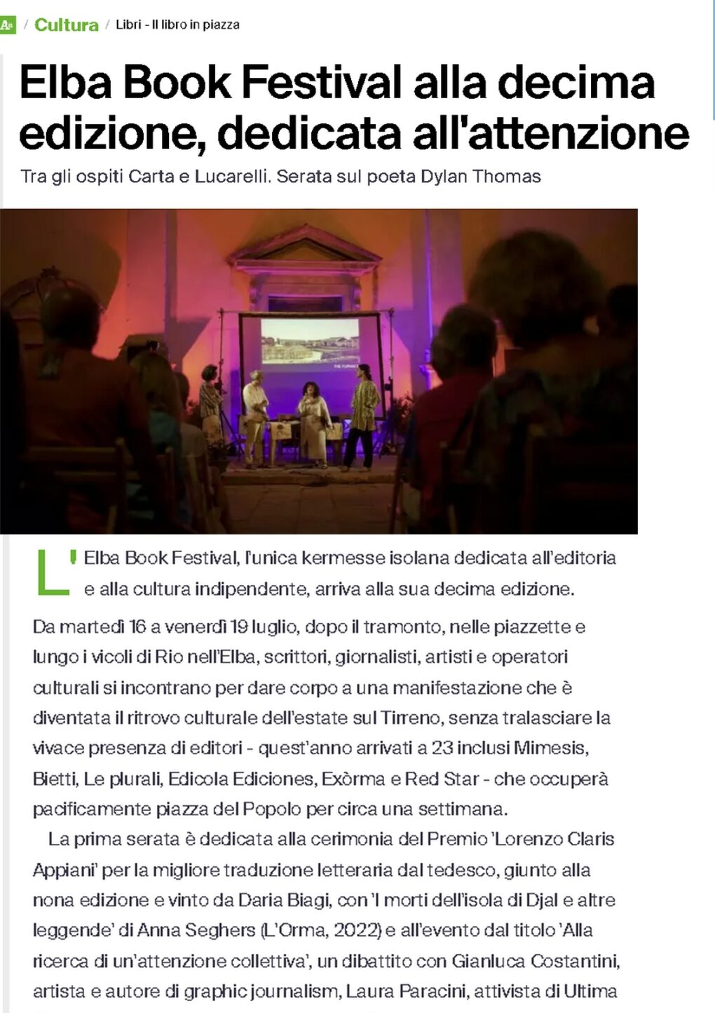 Scopri di più sull'articolo Laboratori critici a Elba Book Festival – su Ansa