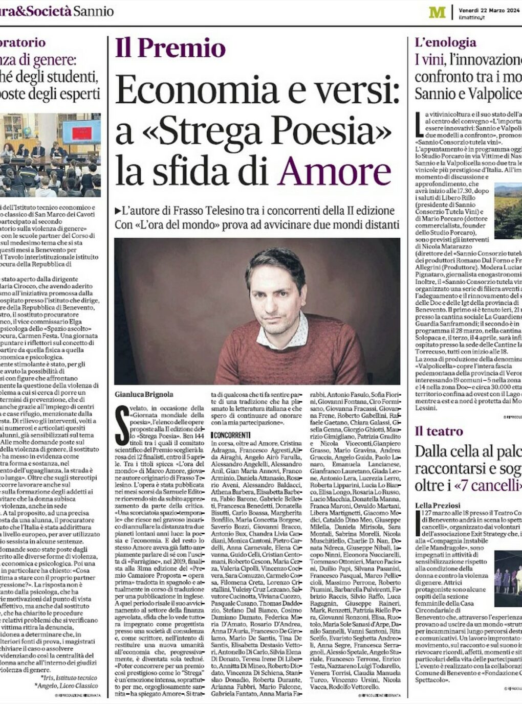 Scopri di più sull'articolo Da Il Mattino su L’Ora del mondo proposto al Premio Strega Poesia 2024