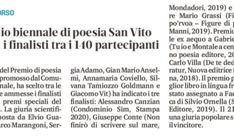 Scopri di più sull'articolo Da Il Messaggero Veneto sul Premio San Vito 2020