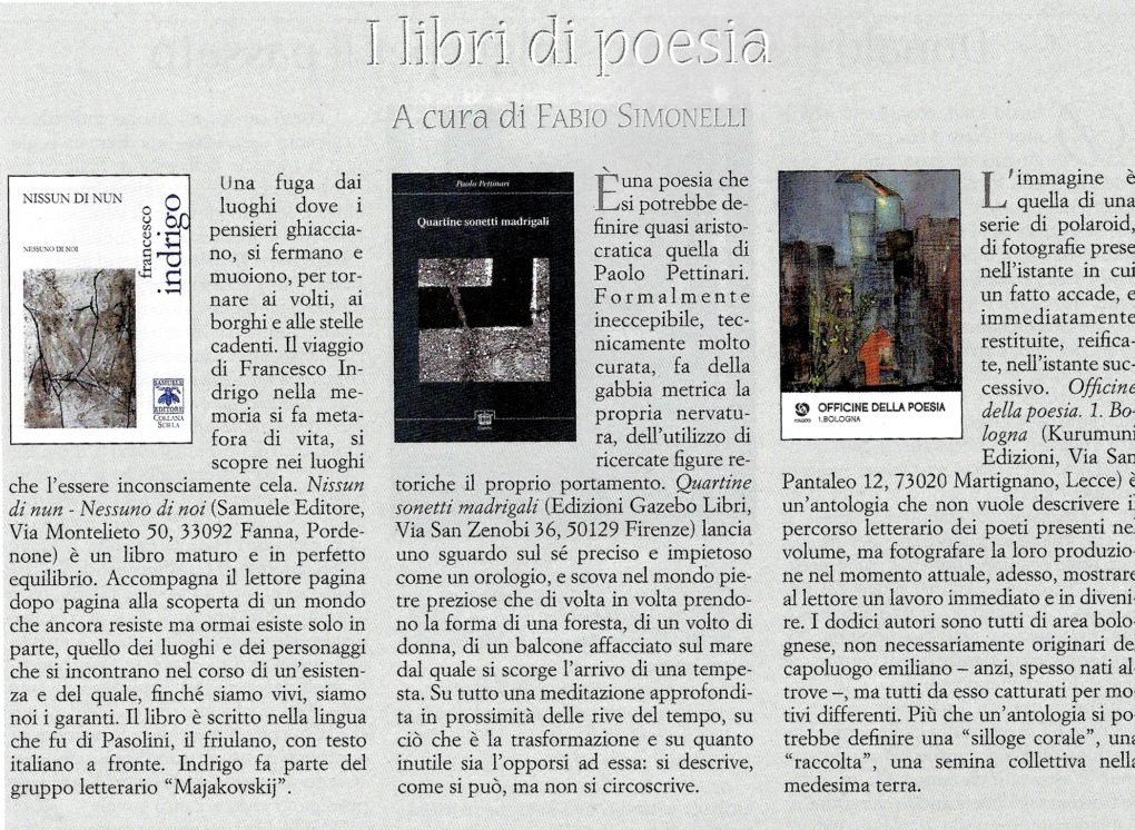 Scopri di più sull'articolo Nissun di nun su Poesia di settembre 2018