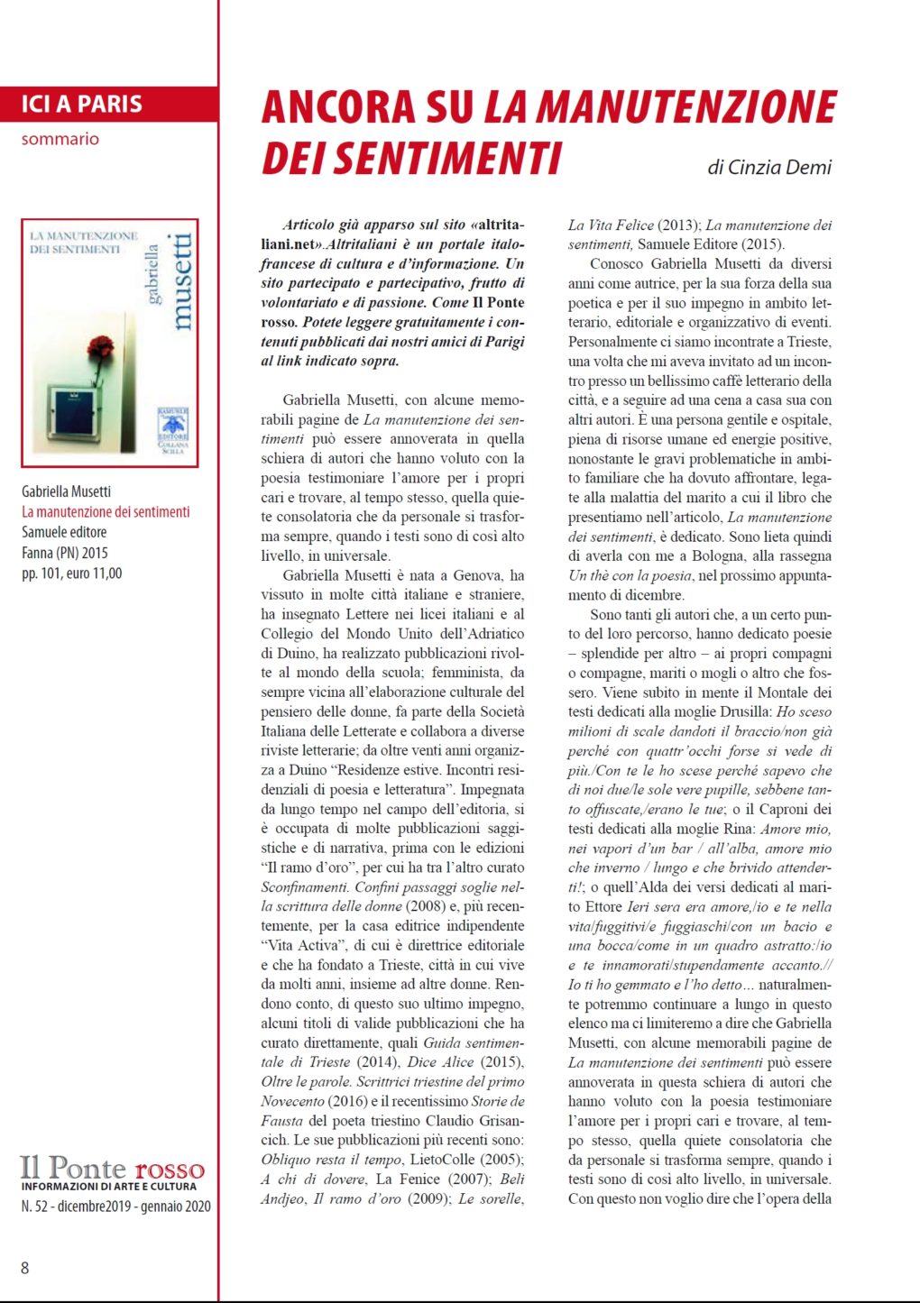Scopri di più sull'articolo La manutenzione dei sentimenti su Il Ponte Rosso n. 52