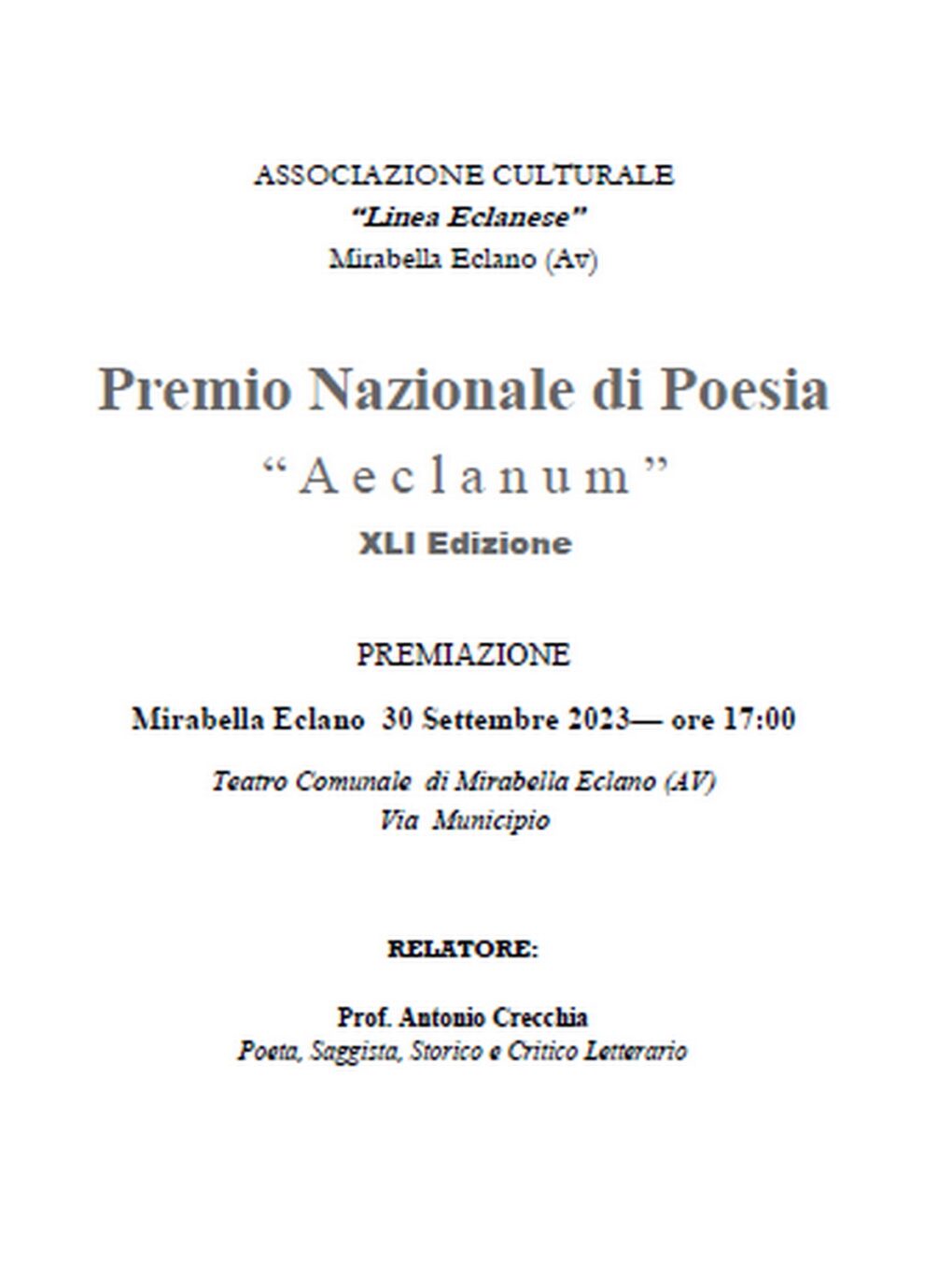 Scopri di più sull'articolo Ribilanciare per sottrazione secondo premio Aeclanum