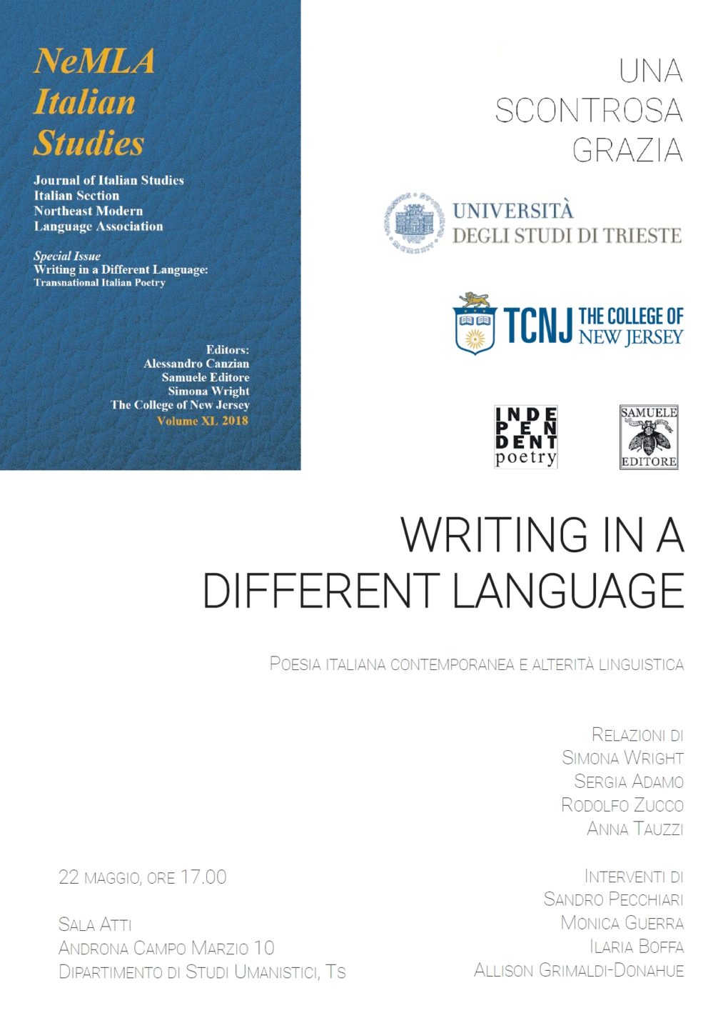 Scopri di più sull'articolo Una Scontrosa Grazia: Writing in a Different Language – 22 maggio