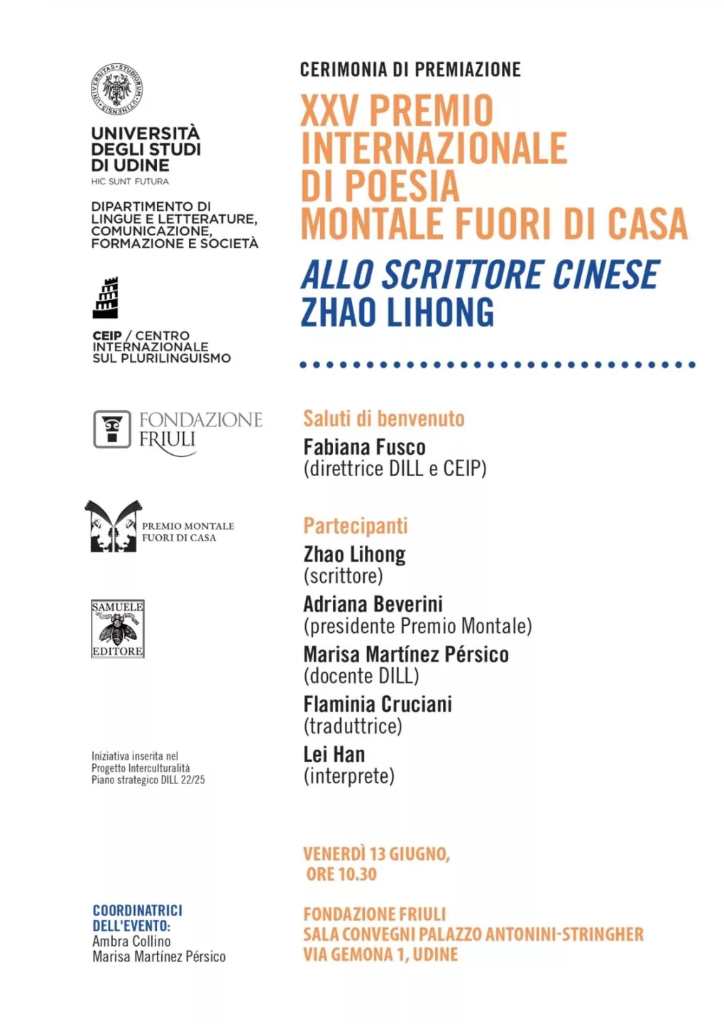Scopri di più sull'articolo Dolori Premio Montale Fuori di Casa Internazionale a Udine – 13 giugno